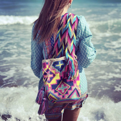 Desert Sunset Beach Bags - Crossbody Large - Colorful 4U - Shaded Crochet Boho Bag - Crossbody/Shoulder Bucket Bag