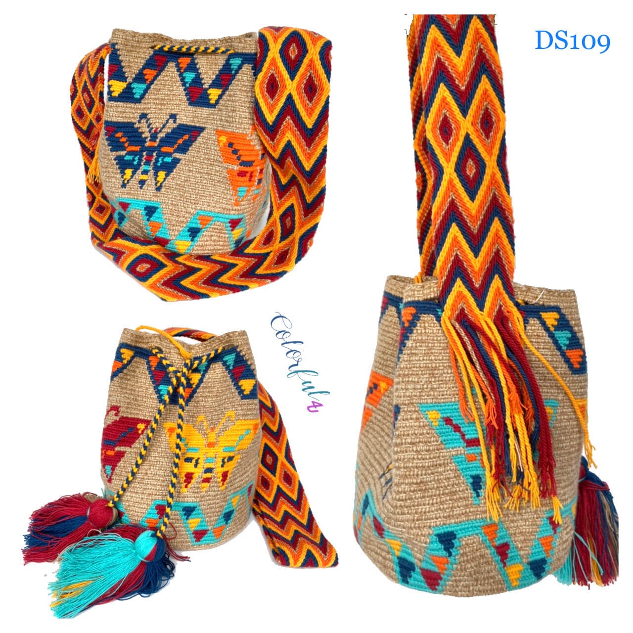 Desert Sunset Beach Bags - Crossbody Large - Colorful 4U - Shaded Crochet Boho Bag - Crossbody/Shoulder Bucket Bag