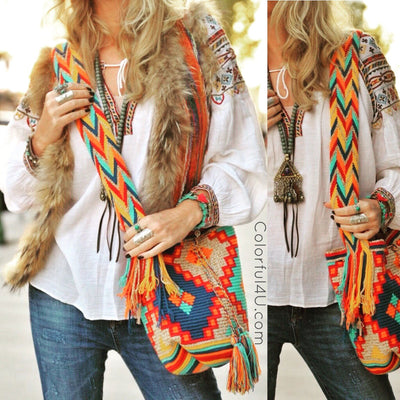 Desert Sunset Beach Bags - Crossbody Large - Colorful 4U - Shaded Crochet Boho Bag - Crossbody/Shoulder Bucket Bag