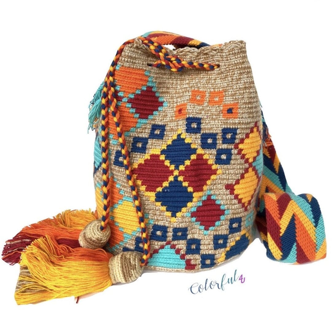 Desert Sunset Beach Bags - Crossbody Large - Colorful 4U - Shaded Crochet Boho Bag - Crossbody/Shoulder Bucket Bag