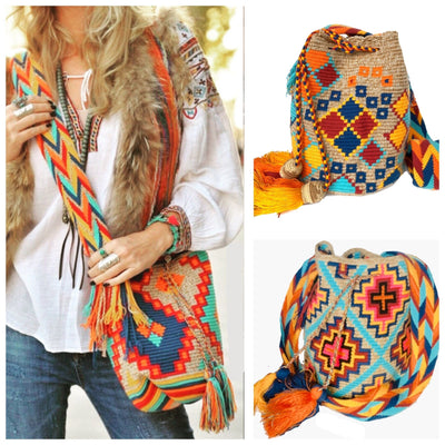 Desert Sunset Beach Bags - Crossbody Large - Colorful 4U - Shaded Crochet Boho Bag - Crossbody/Shoulder Bucket Bag