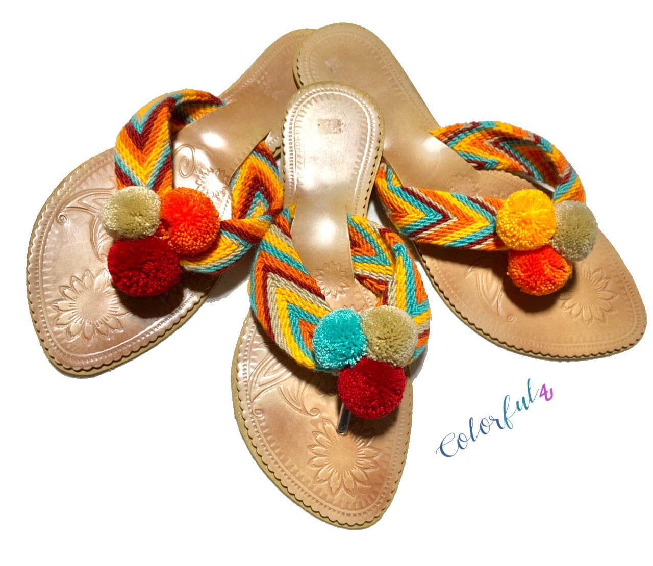 Desert Sunset Beach Sandals - Cute Pompom Sandals - Colorful 4U - Summer Sandals