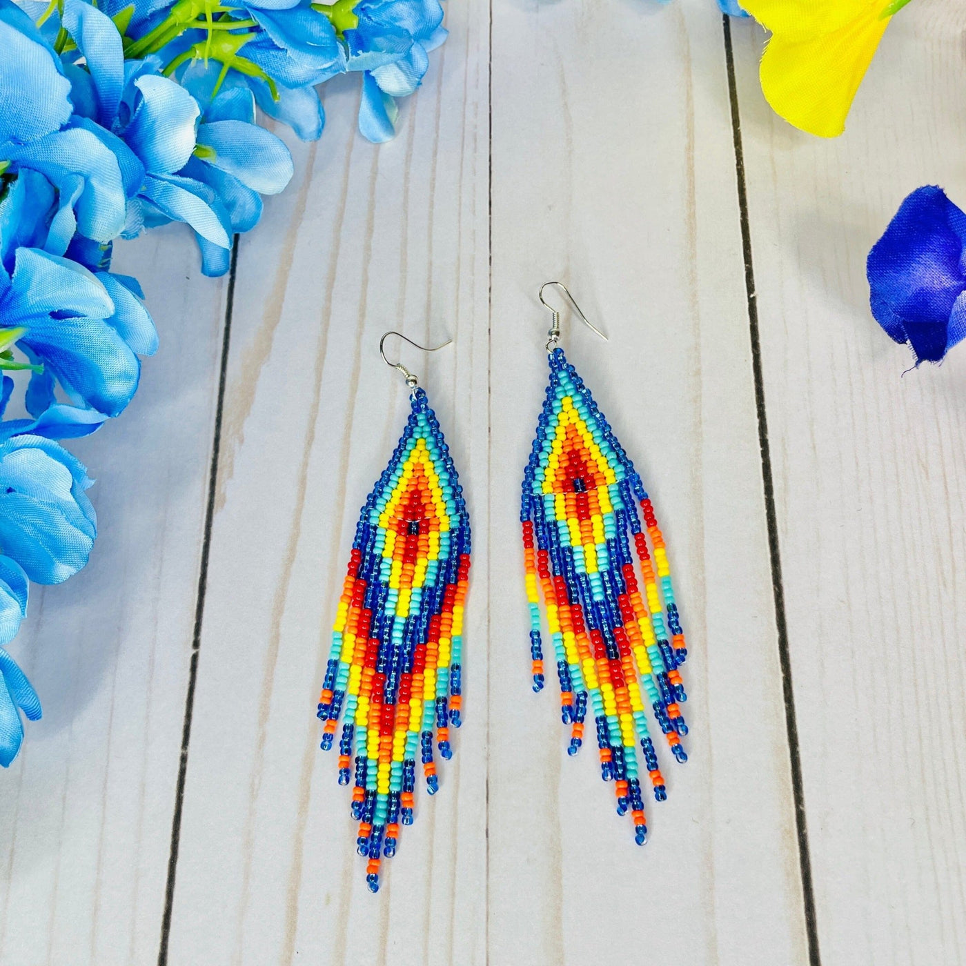 Desert Sunset Beaded Boho Earrings | Native Embera Statement Earrings - Colorful 4U - Tassel Earrings