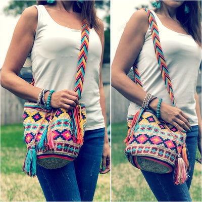 Desert Sunset Medium Crochet Bags - Colorful 4U - Medium - Crossbody Crochet Boho Bag - Traditional Wayuu Design