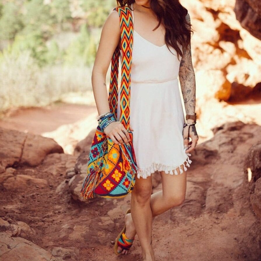 Desert Sunset Summer Bags - | Large Crochet Purses - Colorful 4U - Crossbody Crochet Boho Bag - Traditional Wayuu Design