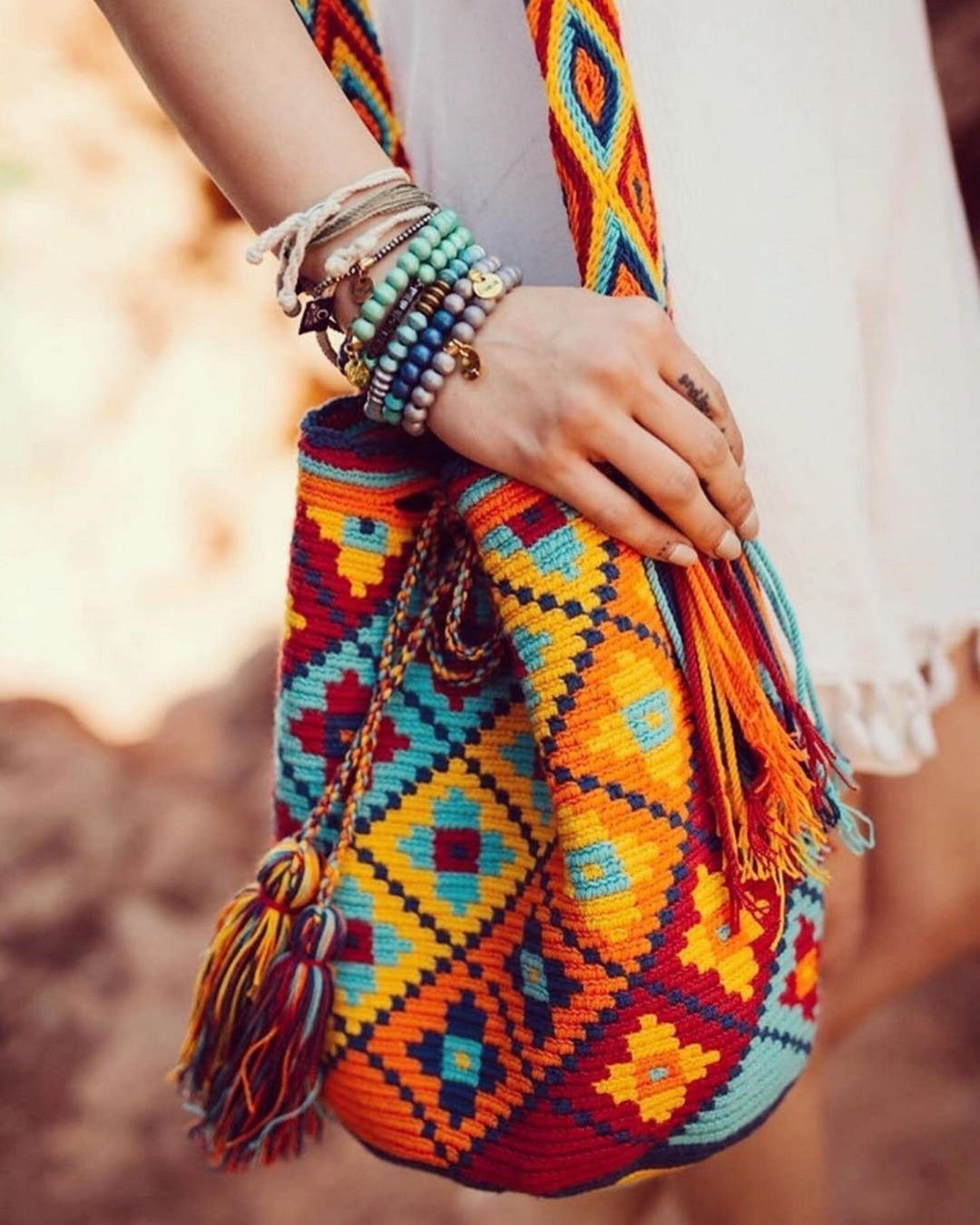 Orange 2024 HandMade Wayuu Boho Shoulder Bag For Women