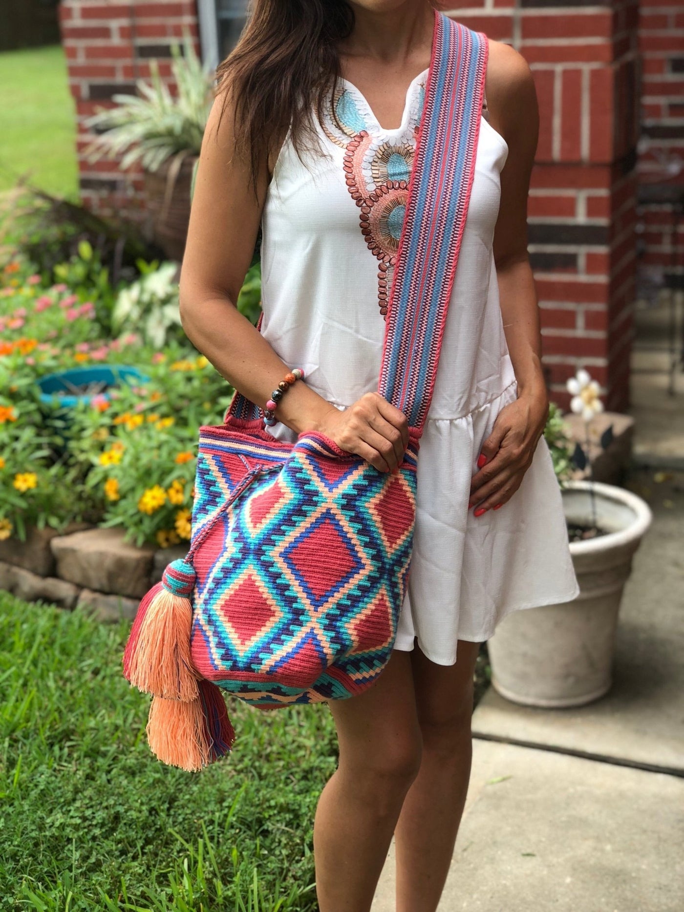 Dusty Rose Dream Bags | Large Crossbody Special Edition - Colorful 4U - Special Edition Crochet Boho Bag - Crossbody/Shoulder Bucket Bag