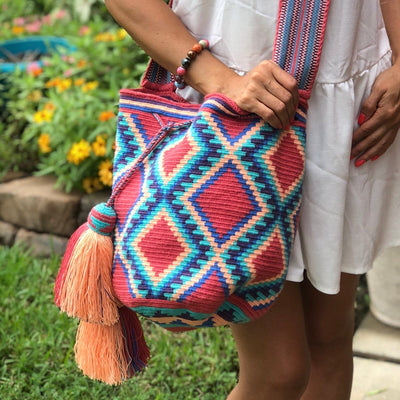 Dusty Rose Dream Bags | Large Crossbody Special Edition - Colorful 4U - Special Edition Crochet Boho Bag - Crossbody/Shoulder Bucket Bag