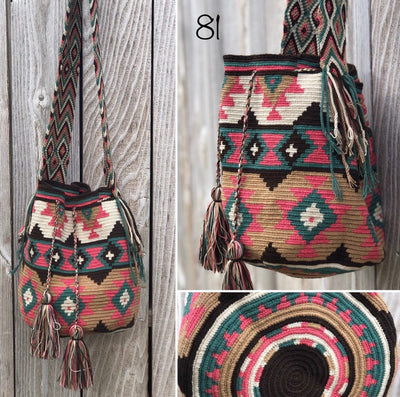 Earthy Tones Handbags | Desert Dreams Crochet Bags (L) - Colorful 4U - Crossbody Crochet Boho Bag - Traditional Wayuu Design