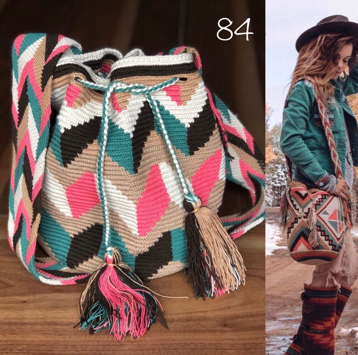 Earthy Tones Handbags | Desert Dreams Crochet Bags (L) - Colorful 4U - Crossbody Crochet Boho Bag - Traditional Wayuu Design