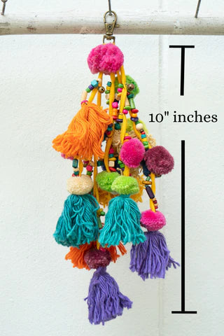 Handmade Women Colorful Boho Pom Pom Tassel Bag Charm Key Chain
