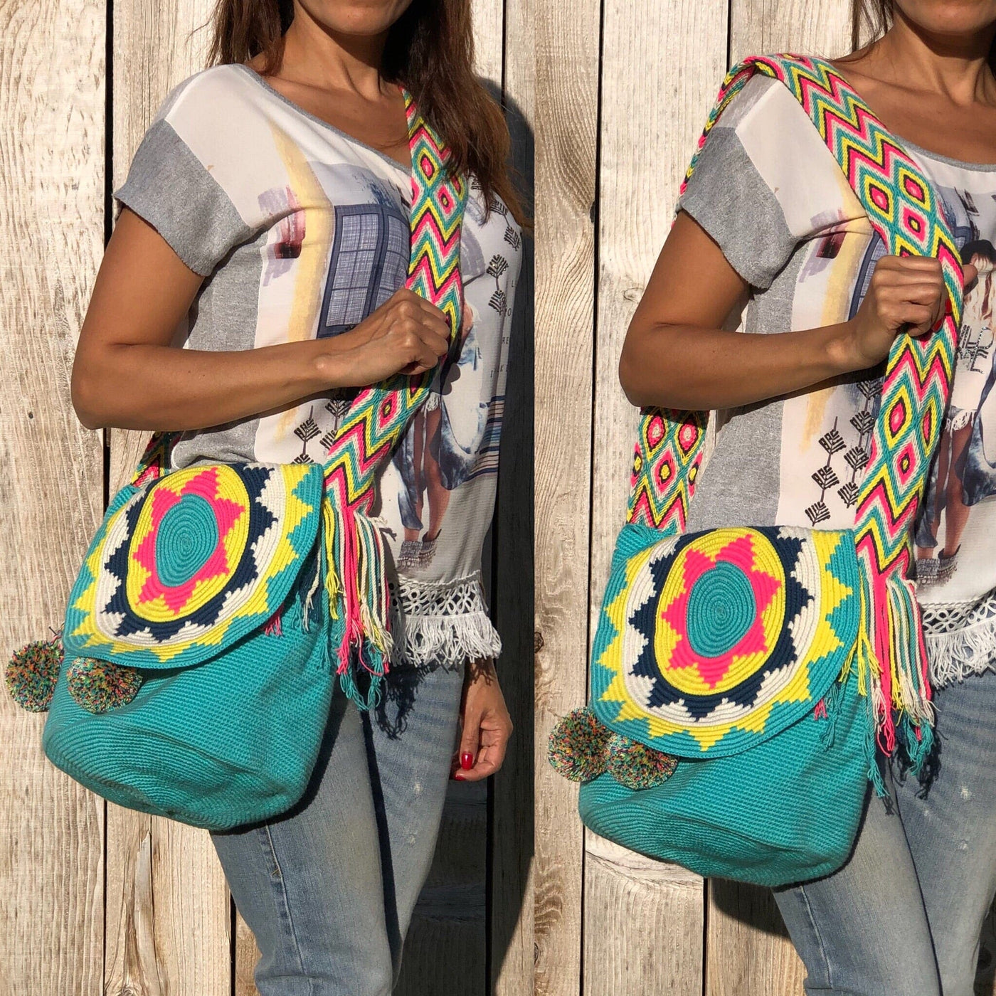 Crochet Bucket Bag with Cover | Crossbody Bohemian Bag | Casual Bag ...