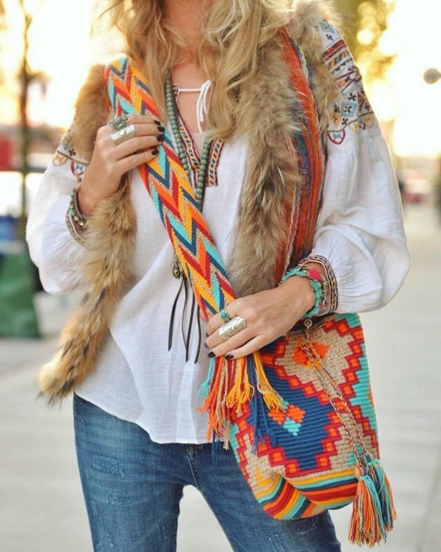 Colorful Crochet Boho Beach Bag - Crossbody/Shoulder Summer Bag- Wayuu ...