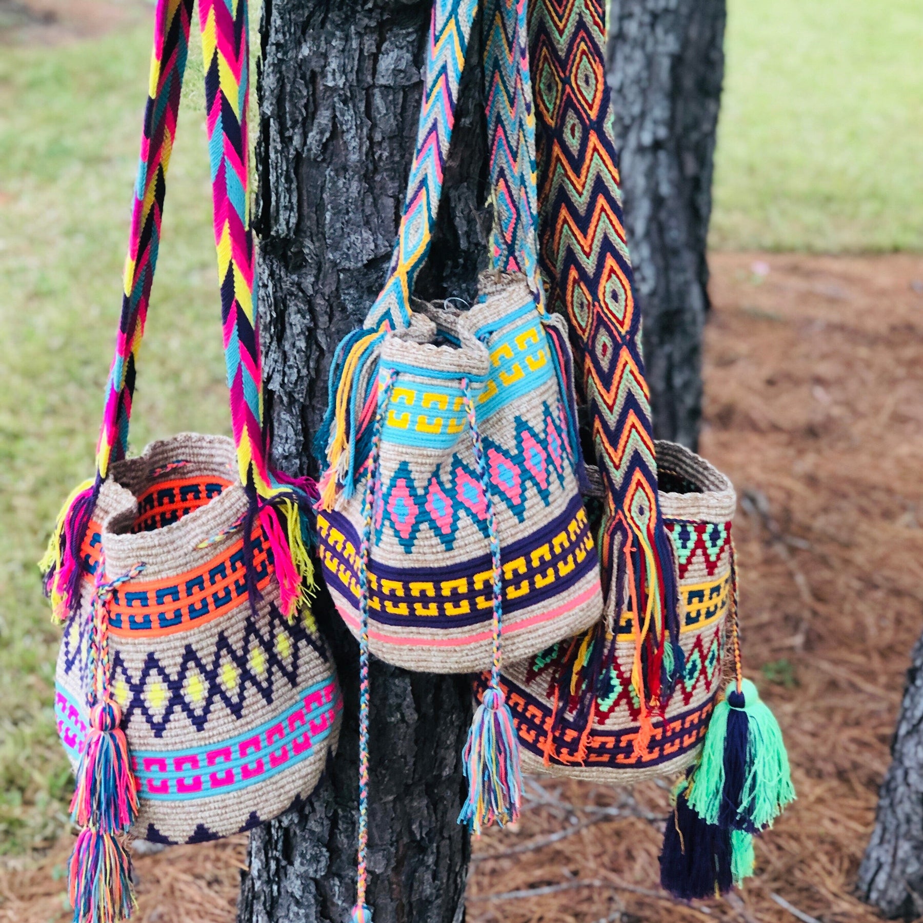Turquoise Crossbody Crochet Bag-Boho Bag-Bohemian-Bucket-Hippie-Wayuu 25-Turquoise & purple/rose Squares