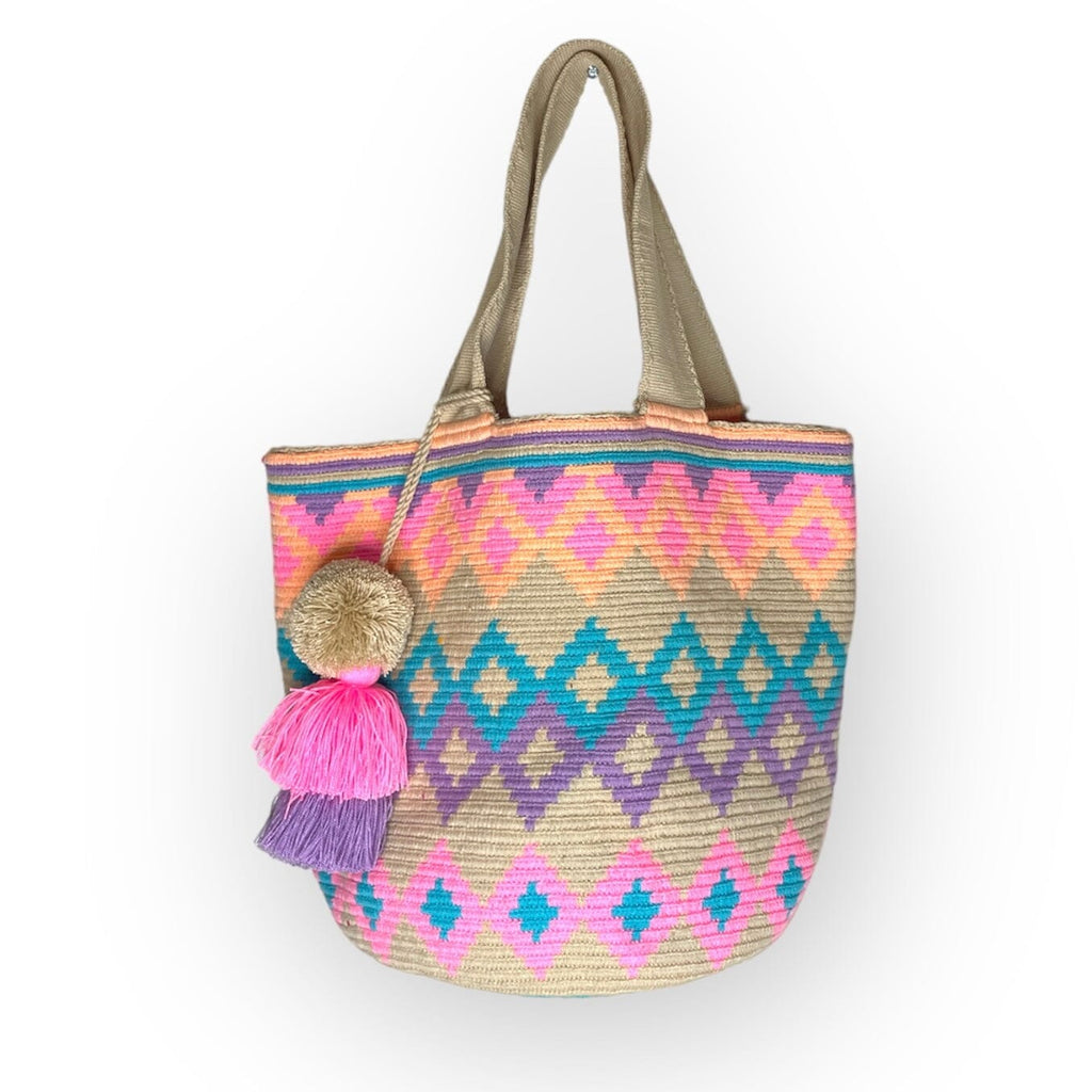 Neon Large Crochet Summer Tote Bag | Best Beach Tote Bags for Women 14 Neon Diamond - Fuschia