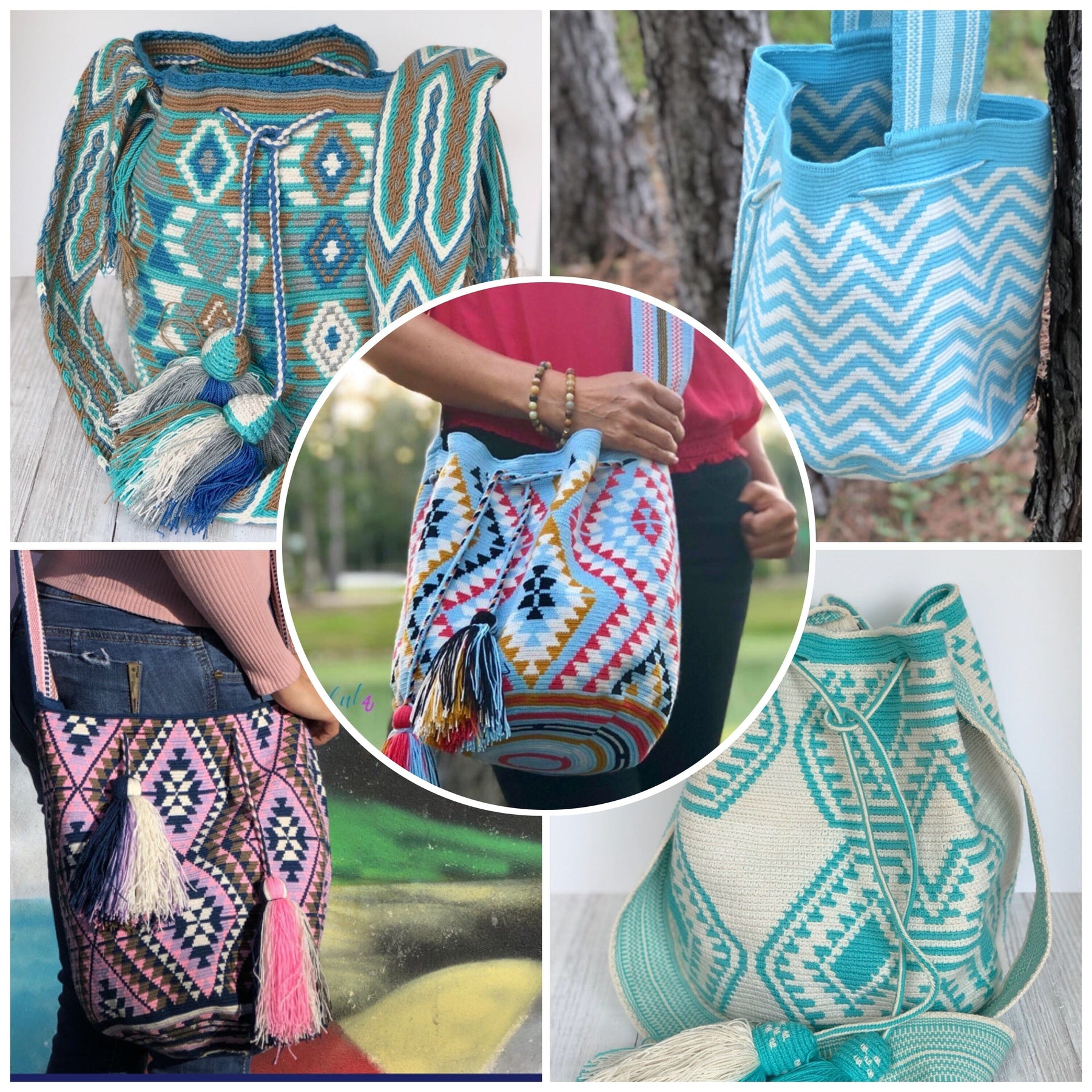 Turquoise Crossbody Crochet Bag-Boho Bag-Bohemian-Bucket-Hippie-Wayuu –  Colorful 4U