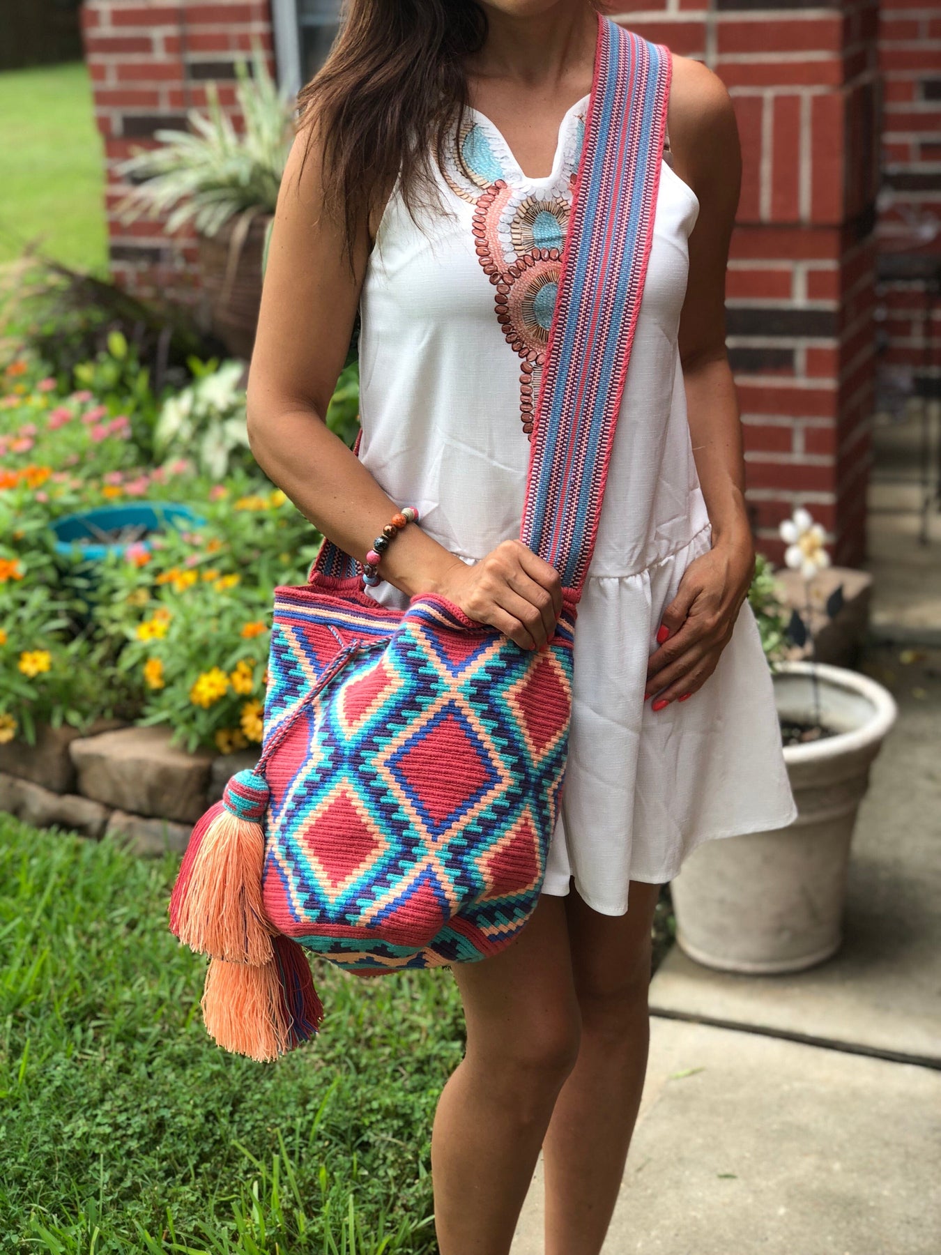 Aztec Tribal Pattern Medium Boho Bag  Crochet Crossbody Bohemian Bag –  Colorful 4U