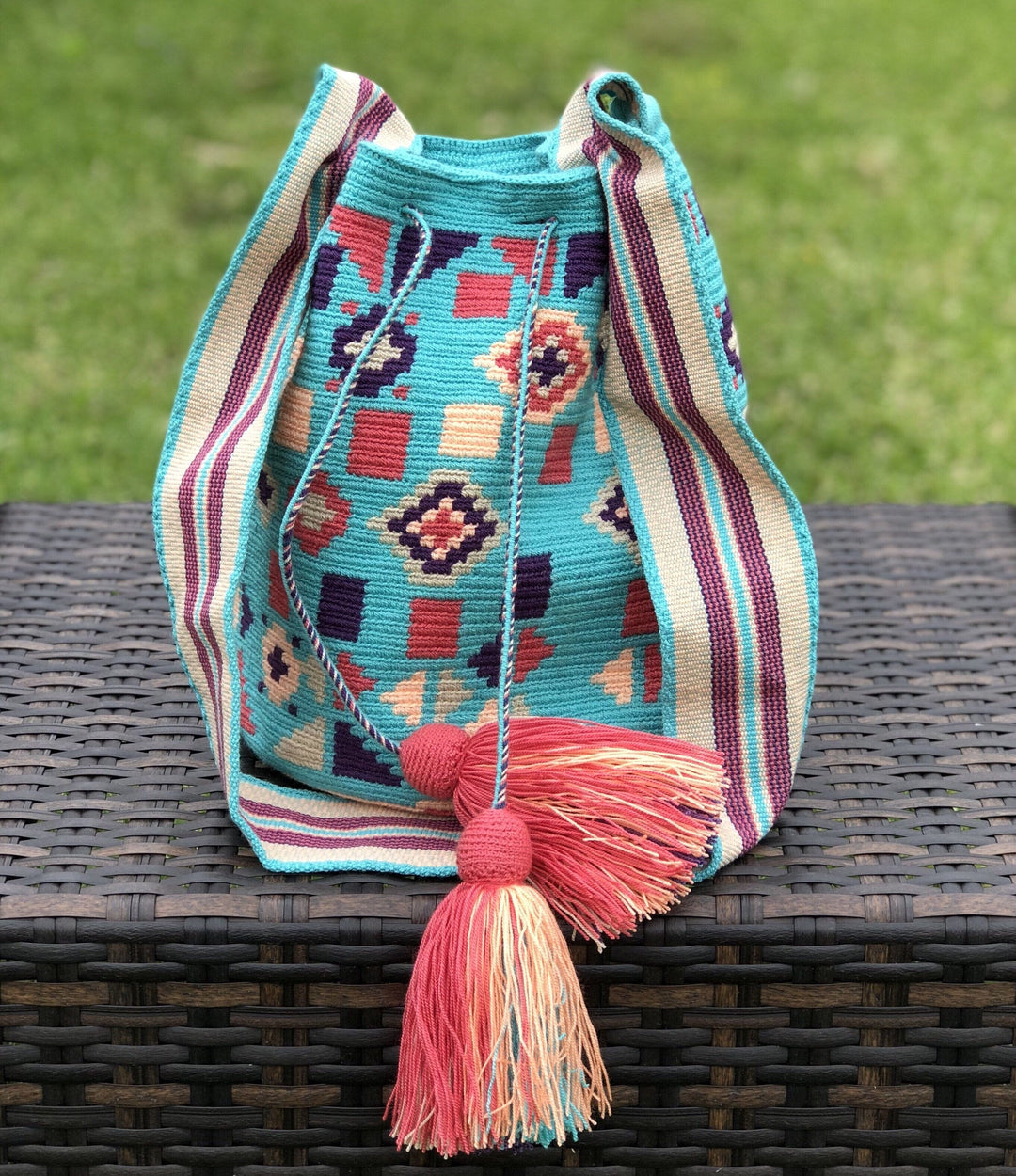 Handmade Crochet on sale Colorful Bohemian Crossbody Shoulder Bucket Bag With Flap Cover